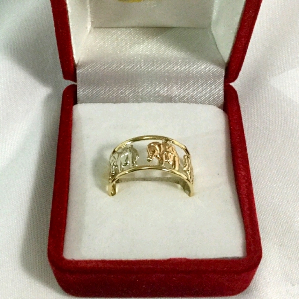 🌟 18K White Yellow Rose Gold Ring Elephants